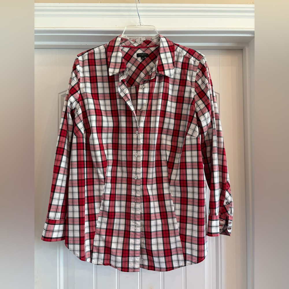 Talbots Red and White Checkered Blouse